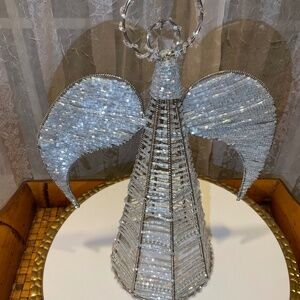 Beautiful Metal Wire Beaded Angel Tree Topper/Table Decoration